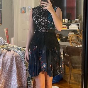 Self Portrait Black Nina Floral-lace Pleated Dress